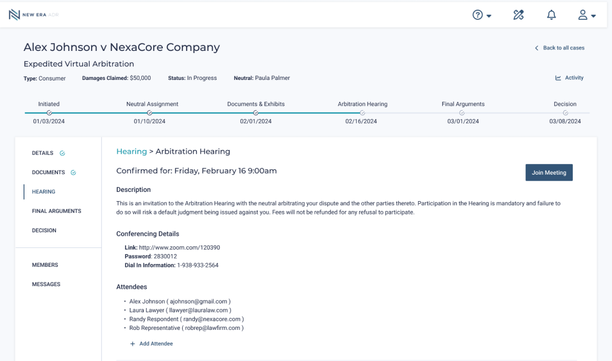 New Era ADR Platform Hearing Scheduled 